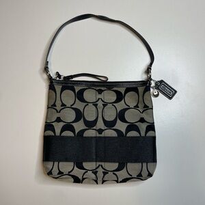 Coach Signature Jacquard Canvas Logo Y2K Shoulder Bag Black Gray F13674 Casual